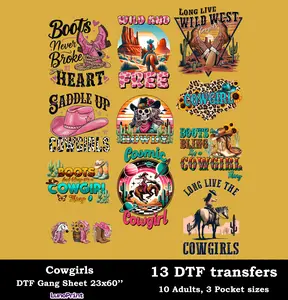 COWGIRL DTF Gang Sheet, 23x60 in. Western Heat transfers