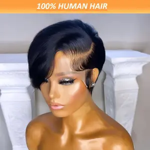 Elegant Pixie Cut Lace Front Wig for Women,8Inch Natural Black 1B, Brazilian Virgin Human Hair, Breathable & Lightweight, Body Wave, 150%Density,Perfect for Daily Wear & Cosplay Glueless Beginner Wig Frontal Wig Curly Bob Wig Fluffy Wigs Curtain Bangs Wig