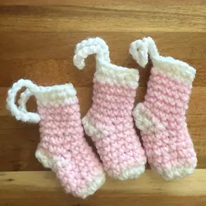 Handmade Crochet Tiny Pink Stocking Socks Christmas Tree Ornament Lot Of 3