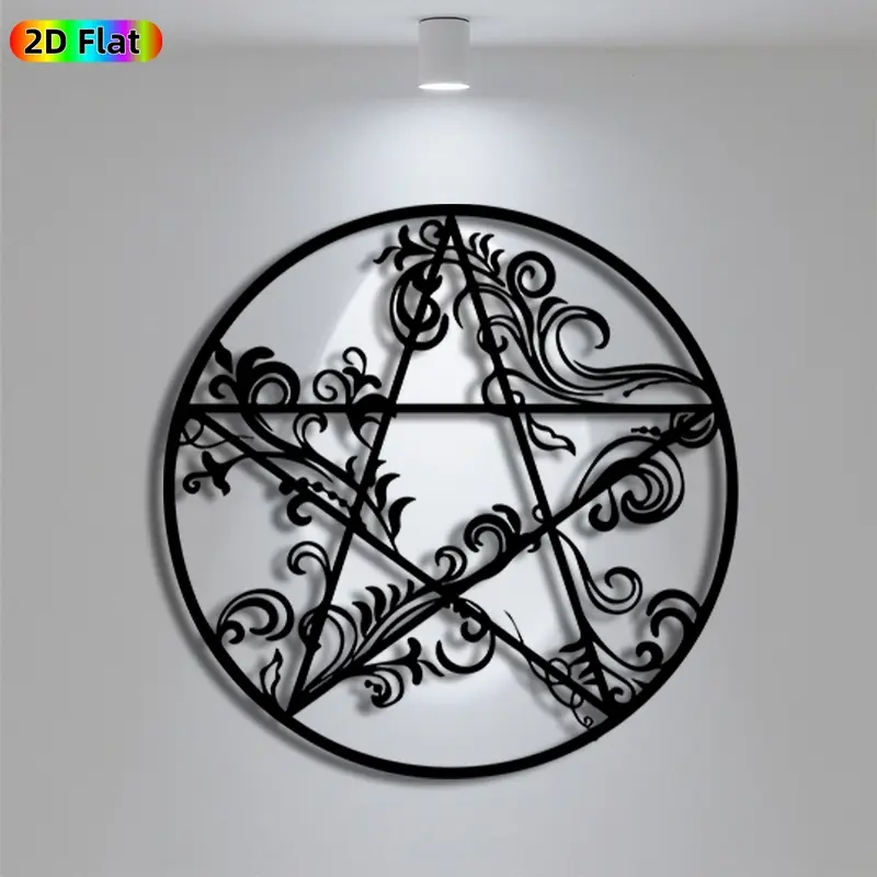1pc Avant - Garde Pentagram with Floral Scrolls Metal Wall Art, Avant - Garde Pentagram with Floral Scrolls Statue Mural, Iron Craft, Perfect for Gallery, Studio, Office Wall Decor, Highquality Engraving,Halloween Decor, Ideal Gift for Trend Seekers