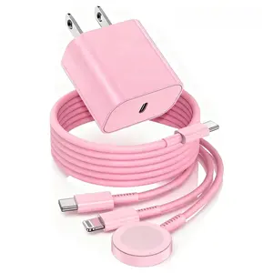 3 in 1 For Apple Watch Charger,Magnetic iWatch Fast Charger/USB C to Lightning Charging Cable Cord and Type C Wall Block for iWatch Series 10/9/Ultra/8/7/SE/6/5/4/3/2/iPhone 16 15 14 13 12 11 Pro Max Plus Pink Smartphone
