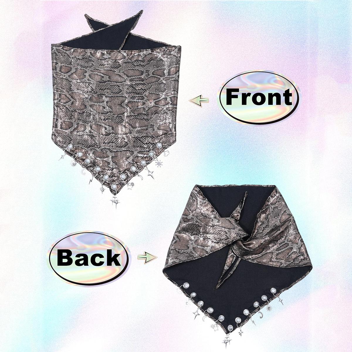 Y2K Punk Triangle Head Scarf with Metal Charms Sparkly Bandana for Women | Vintage Neck Scarf for Festival Party Concert Y2K Punk Triangle Head Scarf with Metal Charms Sparkly Bandana for Women | Vintage Neck Scarf for Festival Party Concert
