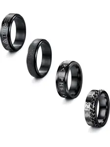 4Pcs Black Norse Viking Fidget Spinner Rings for Men Women Stainless Steel Anxiety Rings Rotatable Runes Band Rings Set Norse Jewelry for Men