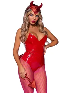 Devil Costume Accessories, Women's 2-Piece Sexy Glitter Horns Headband with Widow's Peak and Pin-on Tail for Halloween