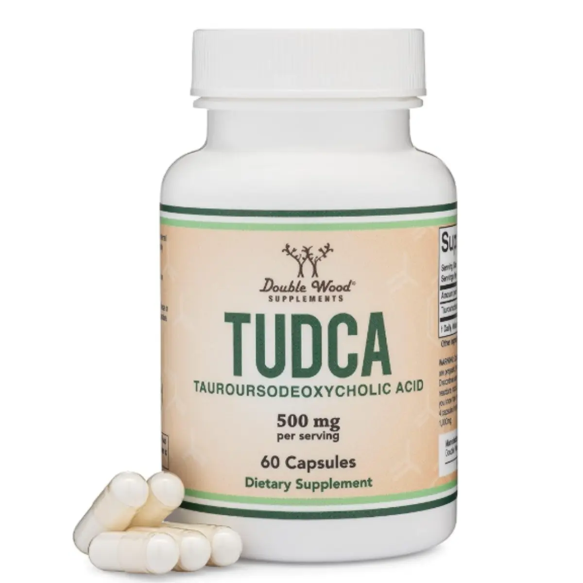 TUDCA Bile Salts Liver Support Supplement, 500mg Servings, Liver and Gallbladder Cleanse Supplement (60 Capsules, 250mg) Genuine Bile Acid TUDCA with Strong Bitter Taste by Double Wood
