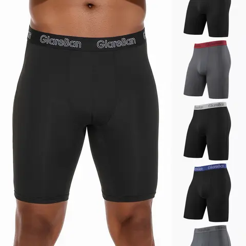 5 Pcs Men's Long-Leg Quick-Dry Sports Boxer Shorts, Soft Comfortable Gym Workout Training Underwear, Premium Quality Boxer Briefs, Stretchy Underwear