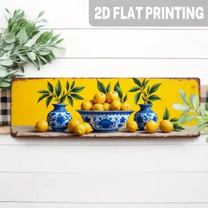 1PC 2D Flat Classic Lemon Wooden Hanging Sign, Yellow Fruit Pattern Wall Decoration, Suitable for Kitchen, Dining Room, Farmhouse, Courtyard, Vintage Style, Size 12.7x 40.64cm