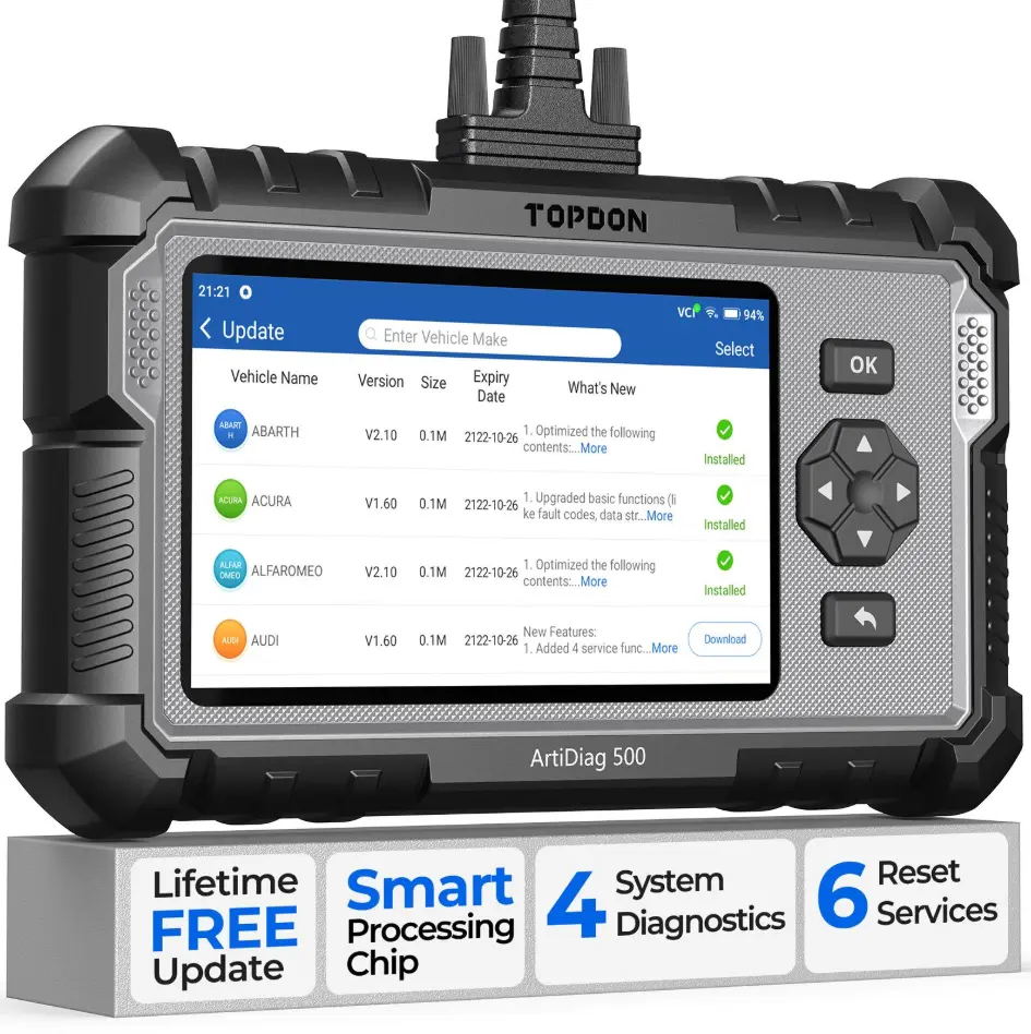 TOPDON AD500 OBD2 Scanner Automotive Diagnostic Scan Tool Oil/SAS/Throttle Reset Engine/ABS/SRS/Transmission, AutoVIN, Car Check Engine Code Reader with Battery Test, Lifetime Wi-Fi Free Update Steering Vehicle