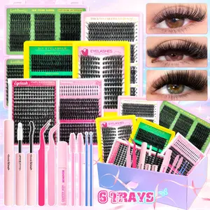 Lashes Clusters DIY Lash Extension Kit, High-capacity false eyelashes in various styles, easy DIY personal false eyelashes, including adhesives and sealants, as well as tools for attaching the false eyelashes.