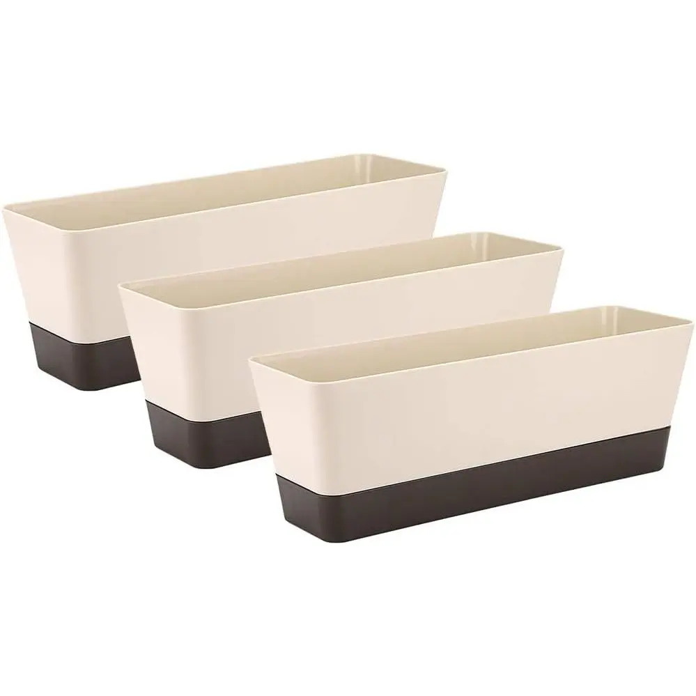 Resin Rectangular Flower Pots & Planters (3-Pack, 12" Size) - 3in Depth, 4.3in Total Height Patio Decor with Drain Holes, Saucers for Succulents, Mini Gardens, Indoor Home Supplies