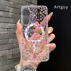 Magnetic Phone Case Supports Wireless Charging Case for  Samsung Galaxy S26 Edge S23 Ultra S24 Plus FE S25 S22+ Floral Delight Dream Pattern Non-Yellowing Shockproof Clear Slim Protective Softcase Transparent Acrylic Large Hole Cover