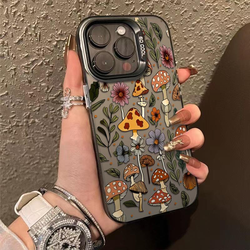 Mushrooms With Blooming Wildflowers Phone Case Durable Hard Acrylic Back Case With An Anti-Yellowing Coating, Made From High-Quality Designed For Reliable Drop Protection For Your Phone For iPhone 17.16.15.14.13.12.11.X.XS.XSMAX.XR.8.7