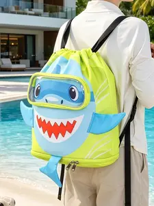 Kids Cute Cartoon Swimming Backpack, Waterproof Dry Wet Separation Beach Bag, Independent Shoe Compartment, Lightweight Drawstring Pool Storage Bag