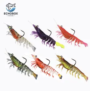 EchoBox Pro Shrimp Lures 3-Pack/6-Pack Fishing Lures Tackle | Varied Colorations with Pre-Set Hooks for Snook, Redfish & Bass – Day/Night Ready!