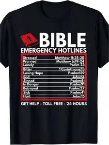 Christian-Themed T-Shirt Featuring Bible Emergency Numbers, Made of 100% And Weighing 180G, Perfect for Occasions Like Easter, Halloween, And Thanksgiving
