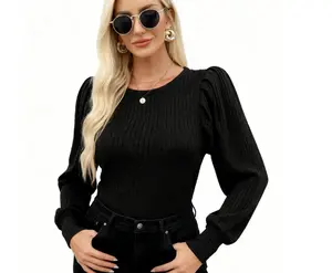 Women's Knit Blouse Soft Puff Long Sleeve Shirt Tops Lightweight Round Neck Pullover Sweater S-XXL Casual Minimalist Fashion Trendy Autumn Party Wear