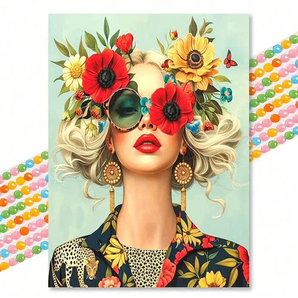 1 Pc Boho Style Flower Lady Diamond Painting, Diamond Pattern Design, Full Round Drill DIY Craft Kit, Diy Diamond Art, Great for Handmade Lovers Stress Relief & Luxury Home Decoration