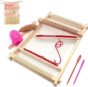 Wooden Large Frame Weaving Loom Kit 9.85x 15.5inch Multi-Craft DIY Hand-Knitting Weaving Machine with Loom Stick Bar for Kids Adult Beginners Handcraft