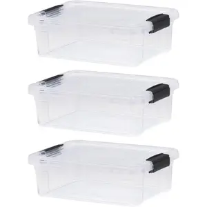 Clear Storage Boxes with Lids 4.5 Quart Plastic Container Bins for Organizing Stackable Crates BPA Free Non Toxic Odor Free Organizers for Home Office and Dorm 3 Pack