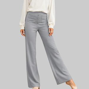 Women's High Waisted Straight Leg Pants Button Down Stretchy Business Work Trousers with Multiple Pockets Elegant Bottoms Thin Casual Comfy Baggy Grey summerwins