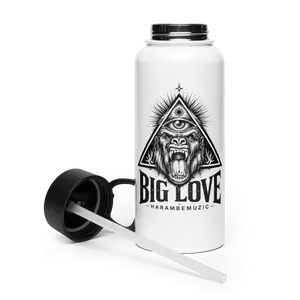 Stainless steel Harambe Muzic Big Love water bottle with a straw lid