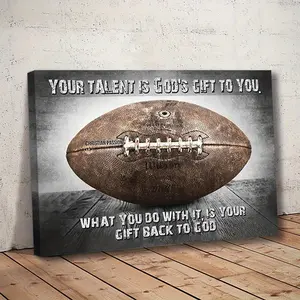 1pc Football Decor Wall Art Retro Football Sports Poster Wall Decor Inspirational Quotes Rugby Picture Canvas Print Football Gift for Boys Frame Artist Home Decor Boys Room Bedroom Gym