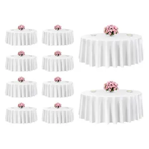 White Round Tablecloths Set Of 10, 120-Inch Diameter, Stain-Resistant And Wrinkle-Resistant Polyester Table Covers, Machine Washable Table Linen For Weddings, Parties, Banquets, Formal Events And Catering