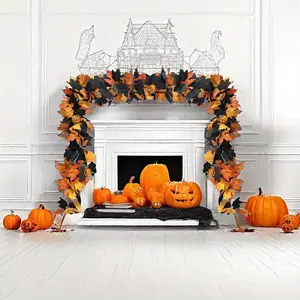 Gothic Halloween Wreath Set with Artificial Maple Leaves, Pumpkin & Spider Decorations, Ideal for Autumn & Thanksgiving Home Decor