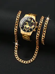 Men's Punk Style Watch Set with Necklace & Bracelet, High-Quality Business Fashion Watches for Holidays, Perfect Gift Choice