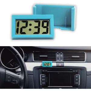 Small Electronic Dashboard Car Time Clock Self-Adhesive Mini Car Electronic Clock, Simple Car Accessories LCD Screen Home Digital Display Clock with Stand for Car, Office (Blue)