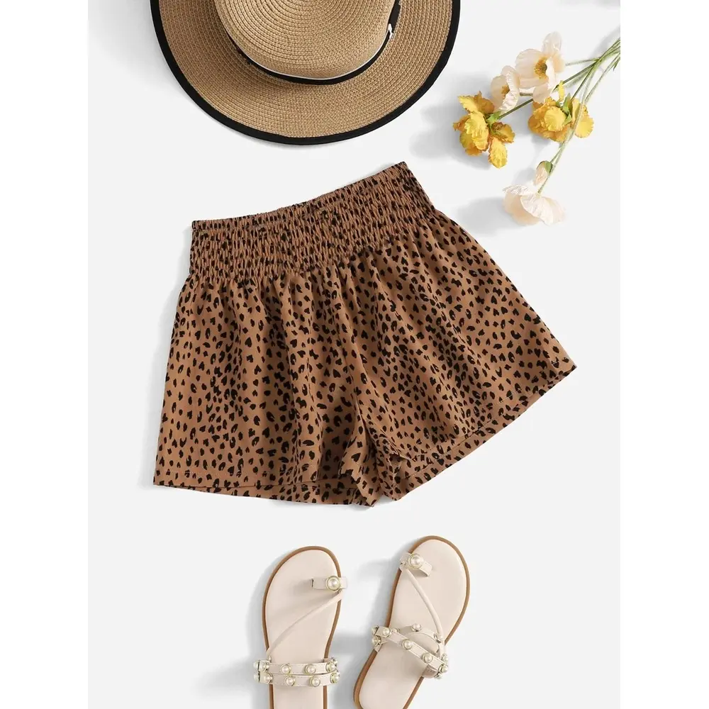 Allover Print Shirred Waist Shorts