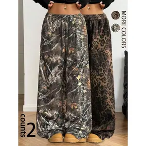 Women's All Over Print Drawstring Waist Wide Leg Sweatpants, Casual Pocket Trousers for Daily Wear, Ladies Bottoms for All Seasons, Casual Street Trousers