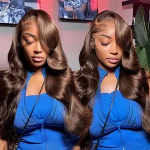 30inch #4 Chocolate Brown/ #1 Jet Black 13x4 Body Wave Real Human Hair Lace Front Wig Transparent Lace Wig 180% Density #TikTokShopHolidayHaul