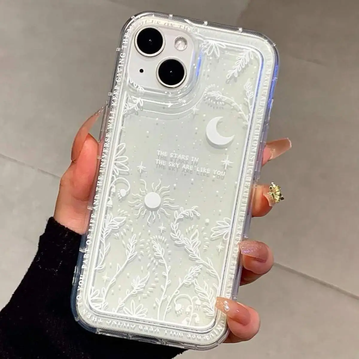 Moon & Star Pattern Clear Phone Case, Shockproof Decorative Phone Protector Cover, Phone Protection Accessories for iPhone 7 8 X 11 12 13 14 15 Plus P