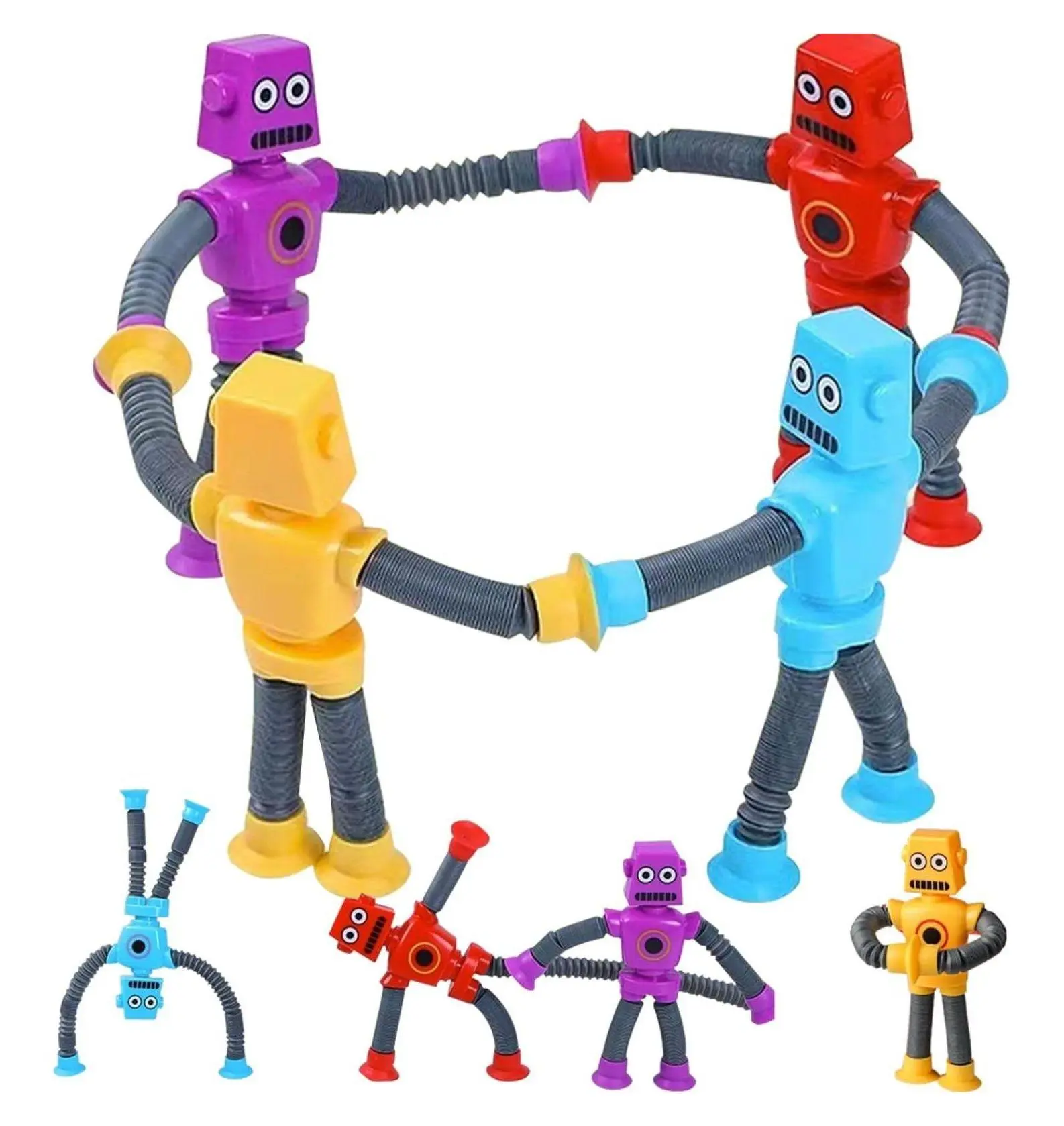 Suction Cup Robots 4 Pack - Sensory Toys for Autism - Educational STEM Toys for Toddlers - Climbing Wall Robots for Kids - ADHD Fidget Toys 4 Pack Robot