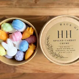H|H Spiced Carrot Creme Hand Poured Wax Melts Scoops 4.0 oz | 113 G - Colorful Bunny and Carrot Shaped Coconut Wax Scoop Cups for Cozy Fragrance