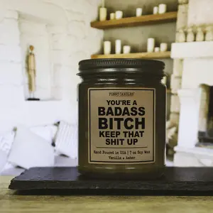 Badass Candle Gifts for Women, You're A Badass Bitch, Keep That Shit Up, Funny Candles for Women Adult Humor, Congratulations for Boss Bitch Friend | Birthday Gifts for Women Who Has Everything