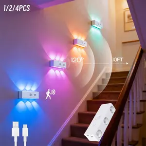 1/2/4 Pack 6-Head Cat Eye LED Wall Light, Motion Sensor & Touch Control, RGB Color Adjustable Automatic Light Changing USB Rechargeable Night Light, Wall-Mounted for Living Room Bedroom Closet, Suitable for Christmas, Halloween decoration