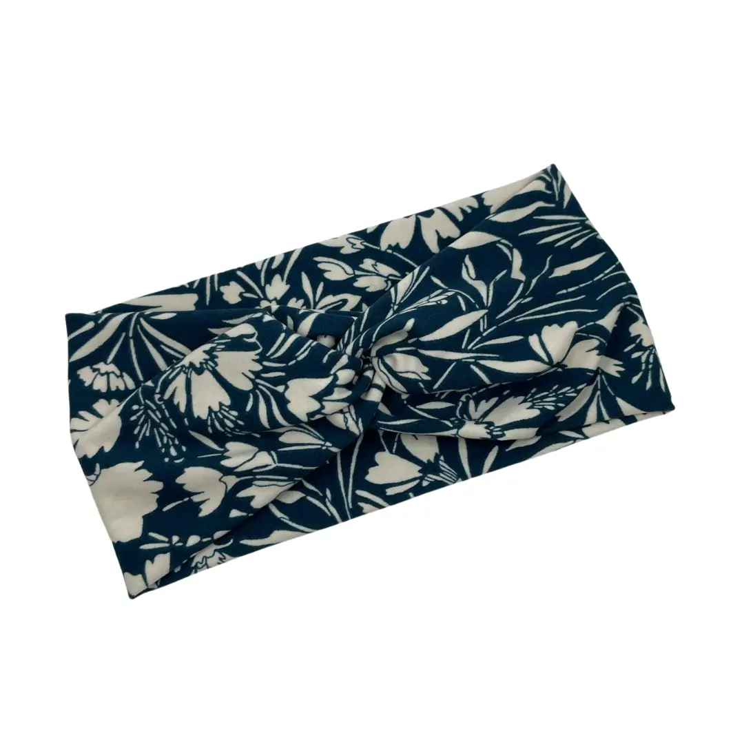 Tilly's True-Blue Teal Headband - Adult Stretchy Jersey Knit Fabric 3-Inch Wide Teal Floral Print Handmade Hair Accessory