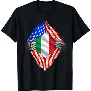 Cotton Italian American Flag T Shirt America Italy Roots Italian T-Shirt