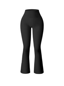 women's solid high waist sports flare leg pants, fold over flare pants, casual comfy flared breathable seamless yoga bell bottom trousers yoga pants for gym workout running, tummy control, womenswear, sports bottoms