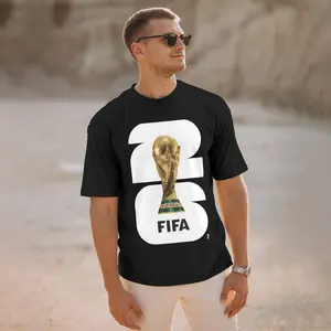 FIFA World Cup 2026 Men's Cotton T-Shirt White Black – Football Graphic Print Soccer Fan Short Sleeve Tee
