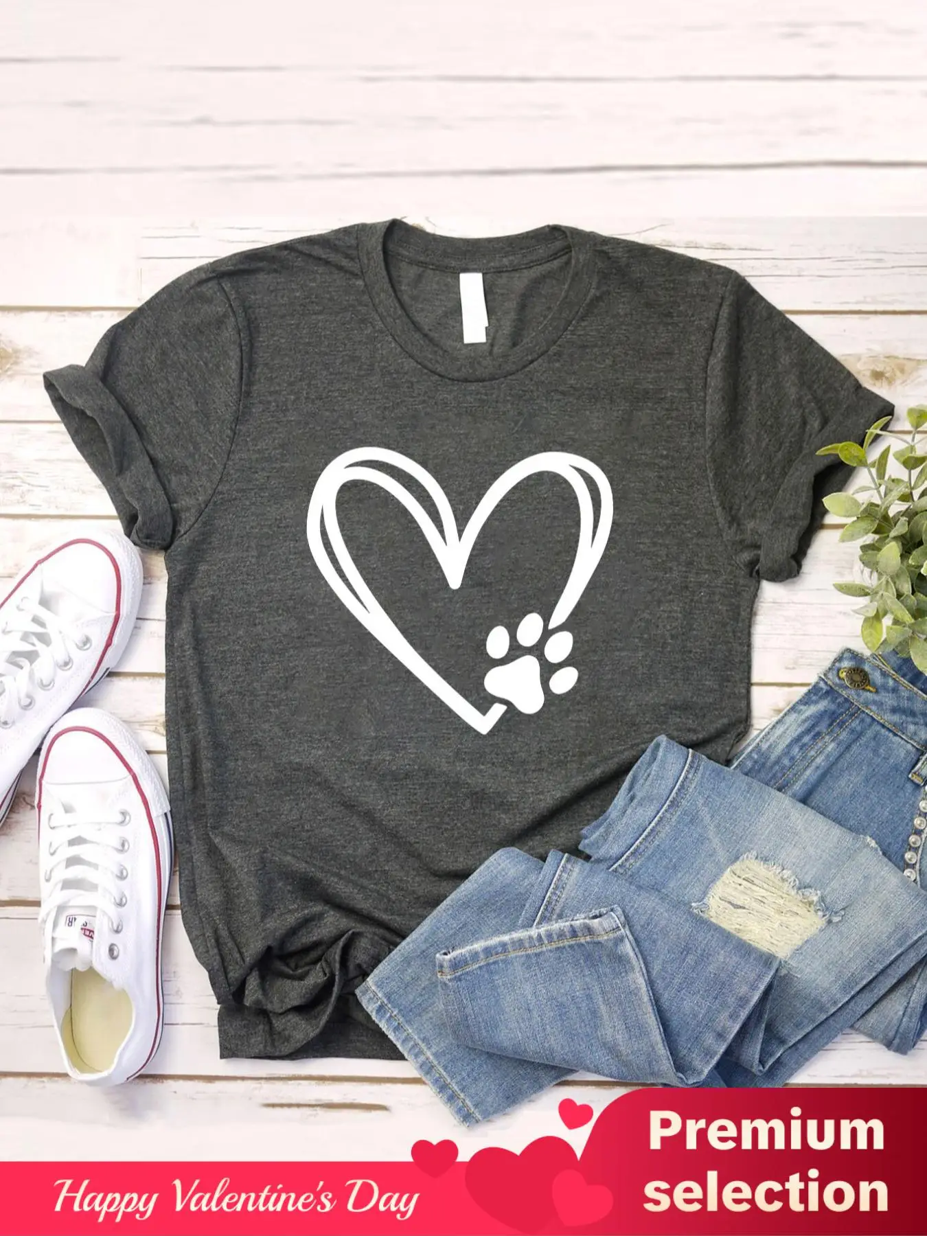 Women's Heart Print Short Sleeve T-Shirt, Summer Clothes Women, Vintage Graphic Tees, Casual Graphic Round Neck Tee for Summer, T Shirts for Women, Wo