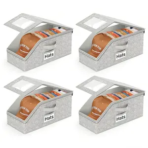4 Pack Stackable Baseball Cap Storage Box Holds Up to 24 Hats, Viral Closet Organizer for Men, Foldable Durable Cardboard Hat Holder, Dustproof Space Saving Large Capacity Hat & Toy Storage, Versatile Home & Bedroom Organization Solution