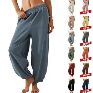 Women's loose pants, casual elastic palace style harem pants with pockets