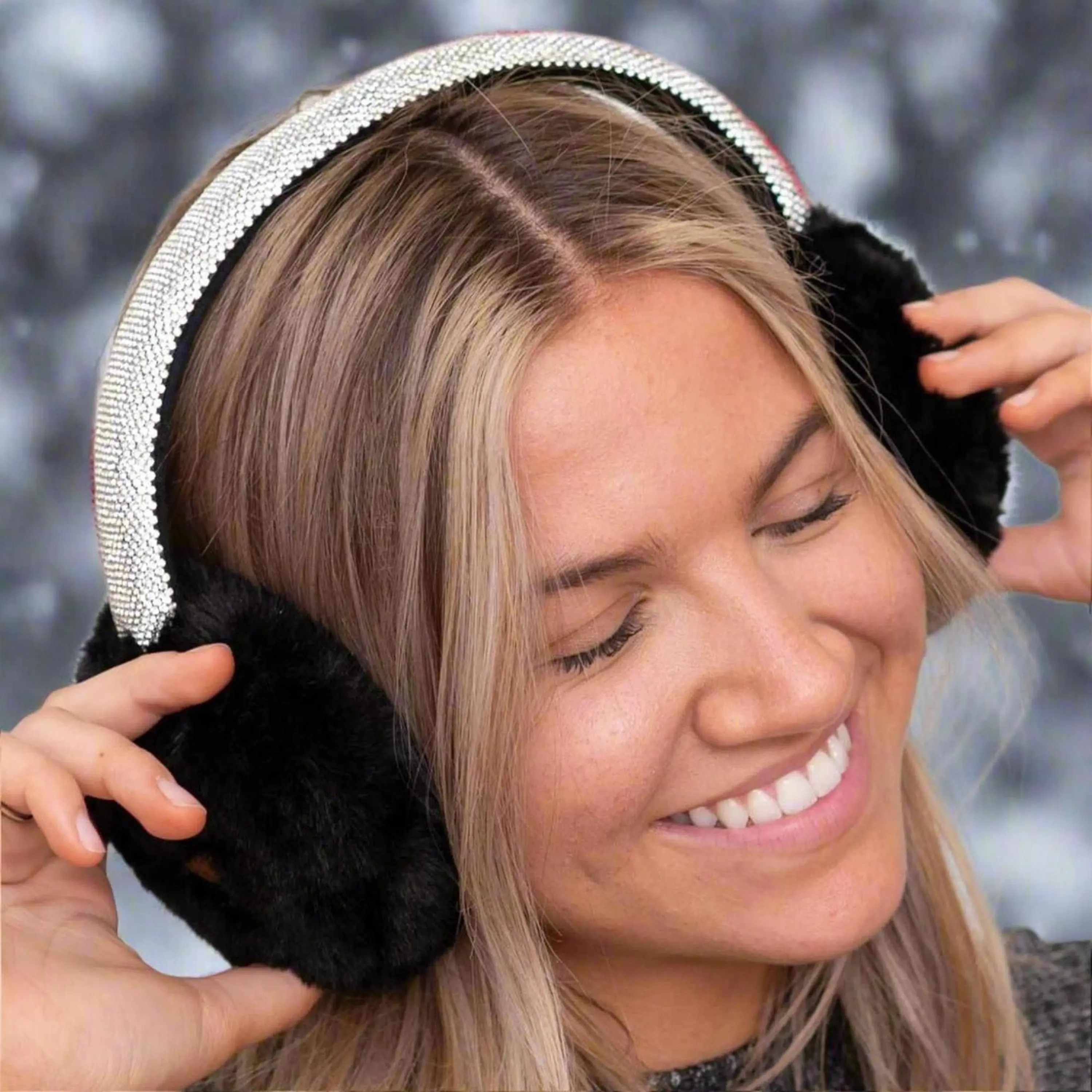 C.C Faux Earmuffs with Rhinestone Band - Stylish Winter Ear Warmers