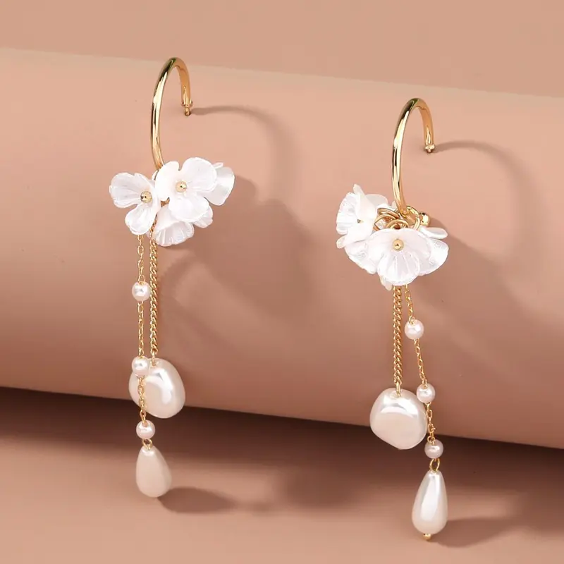 Women's Elegant Faux Pearl Decor Flower Design Dangle Earrings, Fashion Tassel Design Dangle Earrings for Party, Daily Decor, Trendy All-match Vintage Jewelry As Birthday Gift, Fashionable Jewelry Accessories, Dangling Earrings