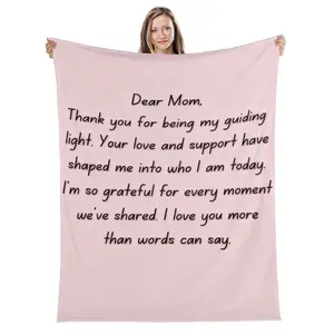 "Dear Mom Gratitude Message Flannel Blanket - Pink blanket with heartfelt note to mom, thanking her for love and guidance.Thanksgiving Day, Mother's Day, Christmas gifts bed sofa home decor