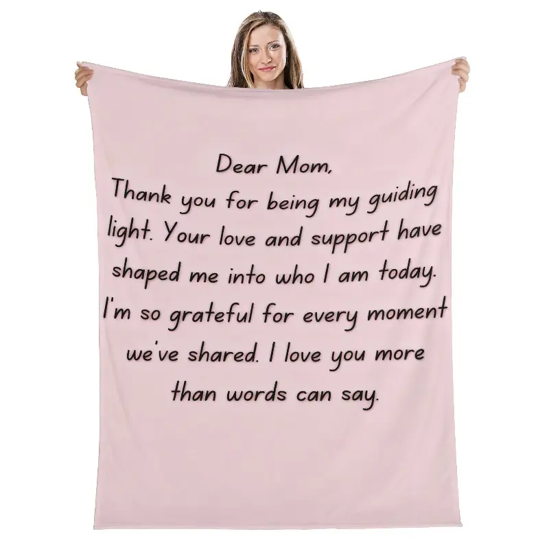 Dear Mom Gratitude Message Multi-Size Soft Flannel Blanket - Pink, Whimsical Home Decor Throw with Heartfelt Note, Christmas Gift for Home Snuggles, House & Room Decor, Grateful Text