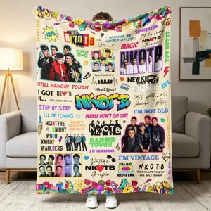 NKOTB 90s Nostalgia Fleece Blanket, New Kids on the Block Retro Collage Throw, Soft Cozy Blanket with Hit Song Lyrics & Fan Memorabilia, Perfect Gift for NKOTB Fans